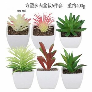 Bonsai Set | Artificial 6-Piece Set Of Succulent Square Plastic Potted Plants Bonsai Bonsai Set