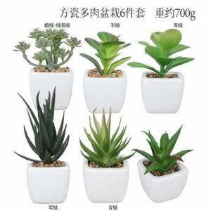 Bonsai Set | Artificial 6-Piece Set Of Succulent Square Plastic Potted Plants Bonsai Bonsai Set