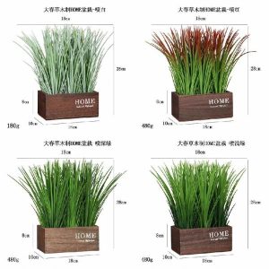 Desktop Bonsai(M) | Artificial Big Spring Grass Home Wooden Potted Plant Bonsai Desktop Bonsai(M)