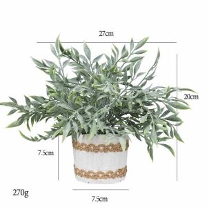 Desktop Bonsai(M) | Artificial Frost Hanging Southern Heavenly Bamboo Cylindrical Cement Potted Plant Bonsai Desktop Bonsai(M)