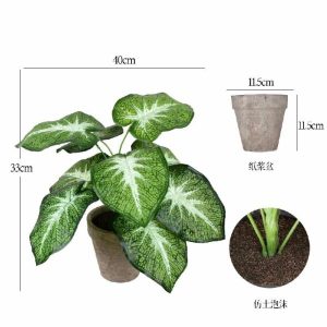 Desktop Bonsai(M) | Artificial White Heart Taro Leaf New International Pulp Potted Plant Bonsai Desktop Bonsai(M)