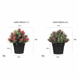 Desktop Bonsai(M) | Artificial Wool Pine Cone Small Tower Black Plastic Potted Plant Bonsai Desktop Bonsai(M)