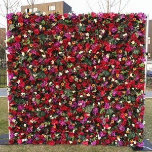 Flower Wall | Green Leaves As A Base, Red Fruits With Turtle Back Leaves, Wedding Flower Wall Flower Wall Flower Wall