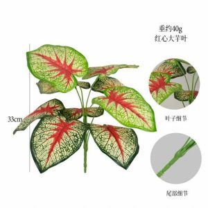 Green Leaves | Artificial Nine Red Heart Taro Leaves Artificial Plants Green Leaves