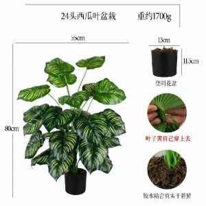 Ground Bonsai(L) | Artificial 24 Head Watermelon Leaf Plastic Potted Plants Bonsai Ground Bonsai(L)