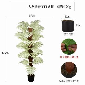 Ground Bonsai(L) | Artificial 31 Head White Dragon Scale Spring Taro Plastic Potted Plants Bonsai Ground Bonsai(L)