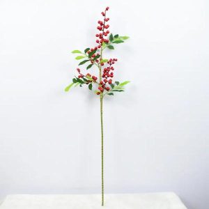 Other Flower | Artificial Four Pronged Red Fruit With Leaves Simulated Foam Berry Artificial Flower Other Flower