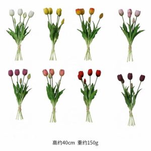 Tulip | Artificial 3 Flowers And 2 Buds Soft Gum Tulip Artificial Flower Tulip