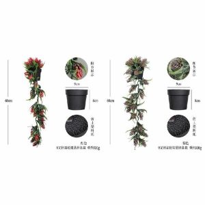 Vines Bonsai | Artificial Wool Pine Fruit Hanging Black Small Plastic Potted Plants Bonsai Vines Bonsai