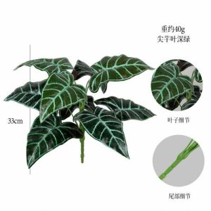 Green Leaves | Artificial Nine Dark Green Pointed Taro Leaves Artificial Plants Green Leaves