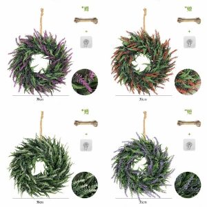 Hanging & Wreath | Artificial 132 Mesh Small Circle Six Ear Lavender Wreath With Wool Material Artificial Plants Hanging & Wreath