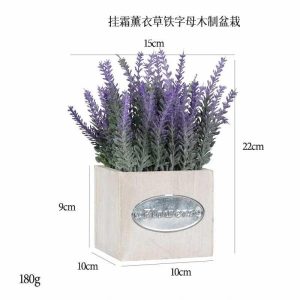 Desktop Bonsai(M) | Artificial Frost Hanging Lavender Iron Letter Wooden Potted Plant Bonsai Desktop Bonsai(M)