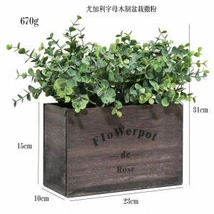 Desktop Bonsai(M) | Artificial Powdered Pointed Eucalyptus Letter Wooden Potted Plant Bonsai Desktop Bonsai(M)