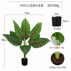 Ground Bonsai(L) | Artificial 9 Red Heart Banana Leaf Plastic Potted Plants Bonsai Ground Bonsai(L)